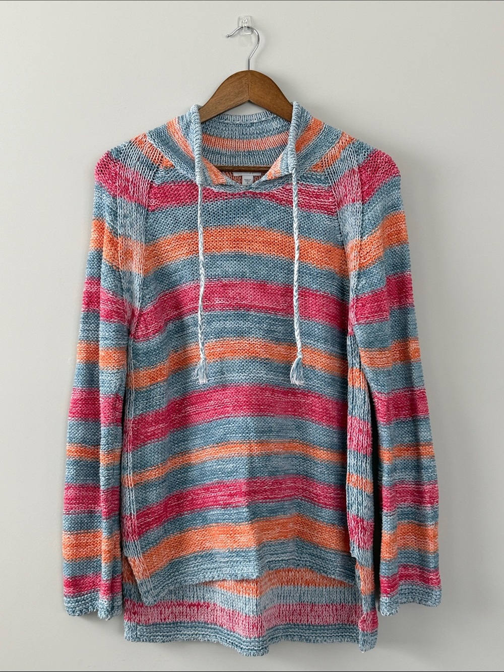 J. Jill Coastal Striped Cotton Linen Knit Sweater High Low Hem Size M - Picture 3 of 14